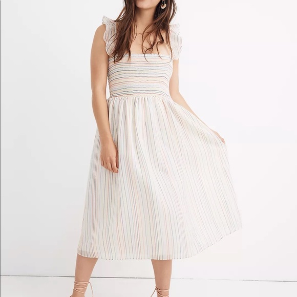 Madewell Dresses & Skirts - Madewell Ruffle Strap Smocked Rainbow Dress
